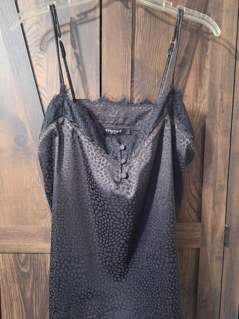 Emmer Black Satin Lace-Trim Cami
